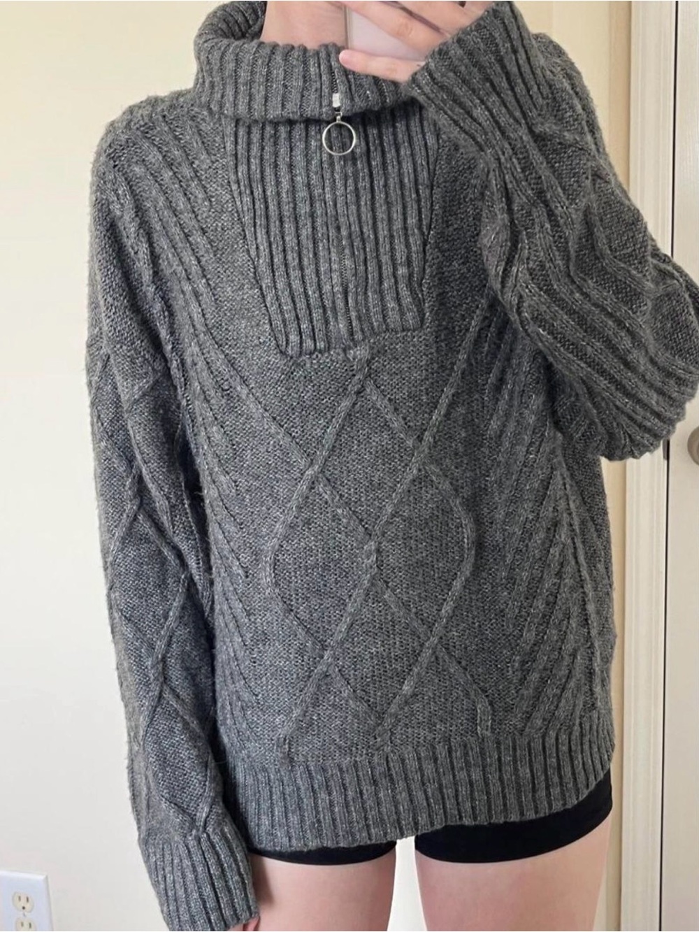 Cozy Cable Knit Quarter-Zip Roll-Neck Sweater